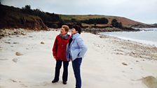 Helen and Catherine looking at recent cliff erosion on St Mary's