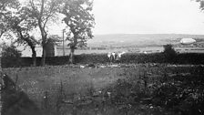 An airship coming in to land at Bentra Airship Mooring Station near Whitehead, Co Antrim.