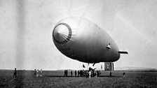 An airship at Luce Bay prepares to patrol the vulnerable Scottish coast in 1918.