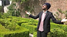 Gruff Rhys enjoying the grounds of Laugharne Castle