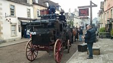 Preparing the horse and cart for filming