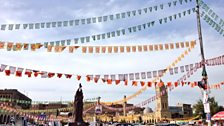 Erbil town square with flags for the election