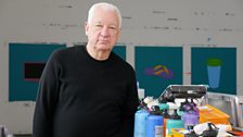 Michael Craig-Martin in his London studio with paints