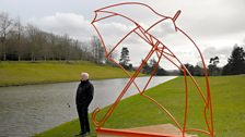 Michael Craig-Martin installing sculptures at Chatsworth House