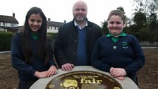 Roy Greer, Principal of Moneyrea Primary School with two of his puplils.