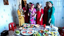 Unlike in most Chechen communities, women here take part in the ceremony.