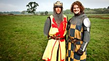 The actors playing Robert the Bruce and an English knight