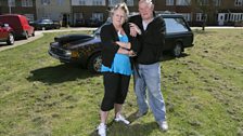 Sharon and Al with the hearse they purchased