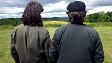 Neil and Tony look across to Stirling from the high ground, the traditional location of the battle