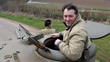 James rides a Sherman Tank