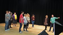 Producer Feargal O'Kane talks through a shoot with drama students at SERC Bangor