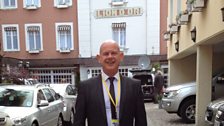 Julian Clegg outside Le Lion D'Or Hotel where the show was broadcast from