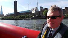 Jeremy heads down the Thames toward HMS Belfast, passing Tate Modern and The Shard