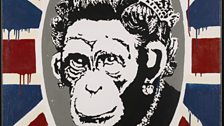 Monkey Queen, Banksy, stencilled with the artist’s name on the right lateral edge