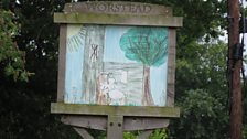 This village sign designed by local children was the setting for clue three, in Worstead