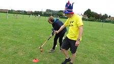 To earn the treasure, Kirsteen had to try her hand at "Hockey Relay" at the Cawston Big Weekend