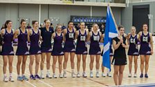 Scotland’s international netball team step out on court at a test series against Trinidad & Tobago