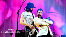 Kasabian on the Pyramid stage at Glastonbury 2014