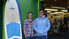 Richie Fitzgerald (L) with broadcaster Mark Patterson. Richie says surf is worth millions to the Bundoran economy.