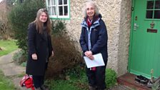 Deryn Rees-Jones and Alison Brackenbury standing by the 'Old Man' bush at Yew Tree Cottage, Steep, Hampshire