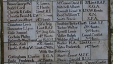 Edward Thomas's name on the War Memorial, Steep, Hampshire