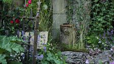 The garden incorporates an old forgotten folly, native planting, dry stone walls, waterfalls and streams