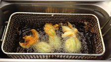 Michael Smith deep frying courgette flowers