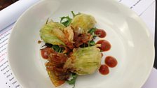 Michael Smith's crowdie stuffed deep fried courgette flowers