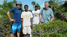 Tom Heap with Mark Parrish (far left) and the team studying rock iguanas.