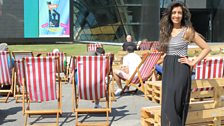 Noreen enjoying the sun at Pacific Quay, Glasgow