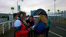 Nicky meets some of the netball crowd as they come in