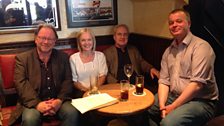 Actor Owen Roe, Mariella Frostrup, John Banville and John Brannigan from University College Dublin in McDaids Bar, Dublin