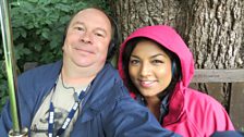 Navigator Ian and Katherine take shelter from the rain at the starting point in Spixworth