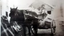 Olive Cafolla as a young girl on a horse and cart selling icecream