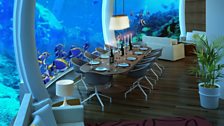 View of Classic Living Room, from H2OME, the first underwater house of the world by Michael Schutte and brilliantboats.