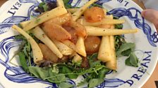 Pan fried plums and parsnips