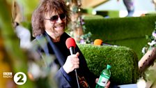 Our festival headliner Jeff Lynne drops by for a chat in the teepee