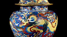 Cloisonné enamel jar and cover with dragons. Metal with cloisonné enamels, Xuande mark and period (1426-1435), Beijing