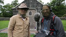 Presenter Paul Murton and soundman Richard Paterson take cover from the midges on Mull