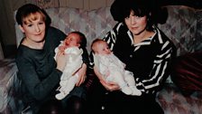 Eileen a Meira gyda'r efeilliaid Bedydd John a Sioned 1993 / Eileen and Meira with twins at sioned and john christening 1993