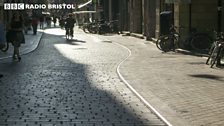 Paved streets with low kerbs