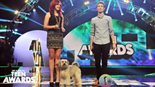 Ashley, Pudsey and Matt Edmondson present the Best British TV Show award