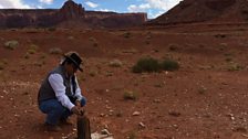 Larry Holiday with the last remnant of the set of The Searchers