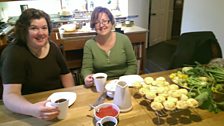 Paula McIntyre and Claire Kelly relaxing in between bouts of hard work