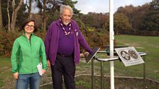 Felicity and Scout Commissioner, Kevin Philips, at the original camp set up on Brownsea by Baden Powell