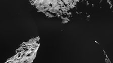 Comet 67P showing Philae’s landing area (top)