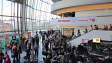 The crowds move between venues and spaces at the Sage