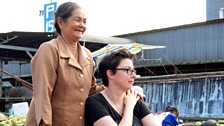 Si Hei and Sue Perkins on board Si's noodle boat in Cai Rang, Vietnam, the Mekong Delta's biggest floating market.