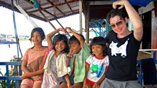 Sue making friends in Kampong Pluk, Tonle Sap lake, Cambodia. 