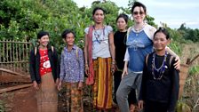 Sue with women of the Krung hill tribe, Cambodia.